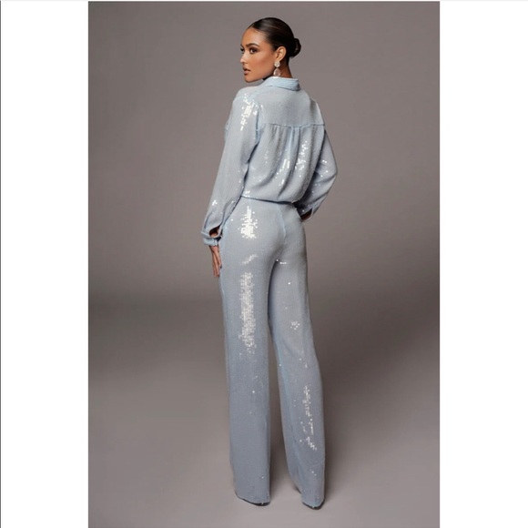 SOLD JLuxlabel BLUE BAGUETTE SEQUIN Trouser pants Sz XL - Picture 2 of 6